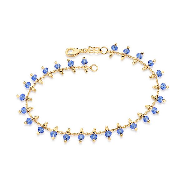 Pulseira Rommanel Formada Por Corrente De Elo Batido Fio 0,40 Mm, Composta Por 25 Cristais De 3,5 Mm E Esferas De 2,0 Mm