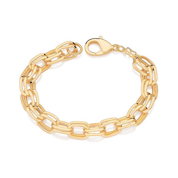 Pulseira Formada Por Corrente De Elos Cadeado Ovais Duplo,Med, 19 Cm(Joia Licenciada Coleção Giovanna Antonelli)