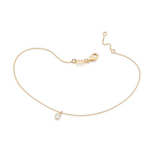 Tornozeleira Formada Por Corrente Veneziana 0,60 Mm Com 1 Zircônia De 4Mm,Med, 25 Cm Ajustável Á 23 Cm,