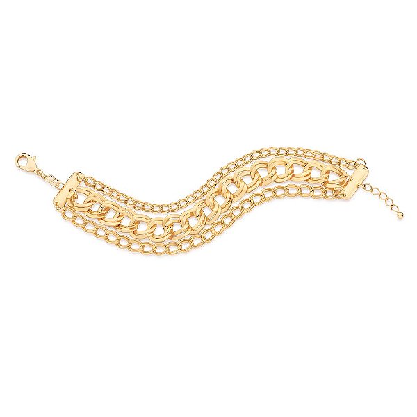 Pulseira Formada Por 3 Correntes De Elos Duplos Entrelaçados,Med, 20 Cm Ajustável Á 17 Cm,(Joia Licen, Coleção Ana Hickm