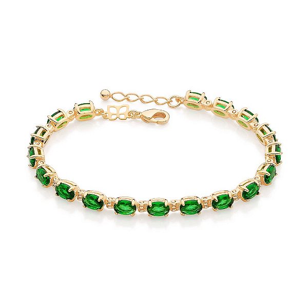 Pulseira Formada Por 18 Cristais Ovais De 4,00 X 6,00Mm,Med, 19 Cm Ajustável Á 17 Cm,