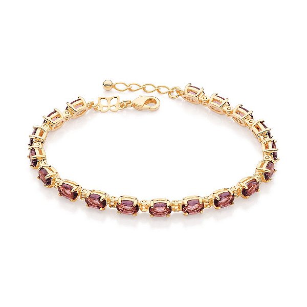 Pulseira Formada Por 18 Cristais Ovais De 4,00 X 6,00 Mm, Med, 19 Cm Ajustável Á 17 Cm,