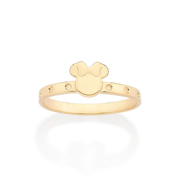 Anel Composto Por Rosto Da Minnie E Detalhes De Círculos Em Baixo Relevo No Aro(Joia Licenciada Coleção Disney) Rommanel
