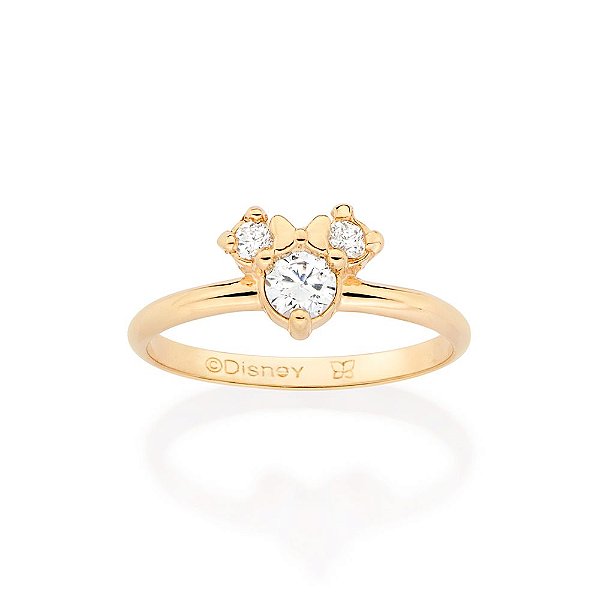 Anel Skinny Minnie Cravejado Por 2 Zircônias De 2,0 Mm E 1 Zircônia De 3,50 Mm(Joia Licenciada Coleção Disney) Rommanel