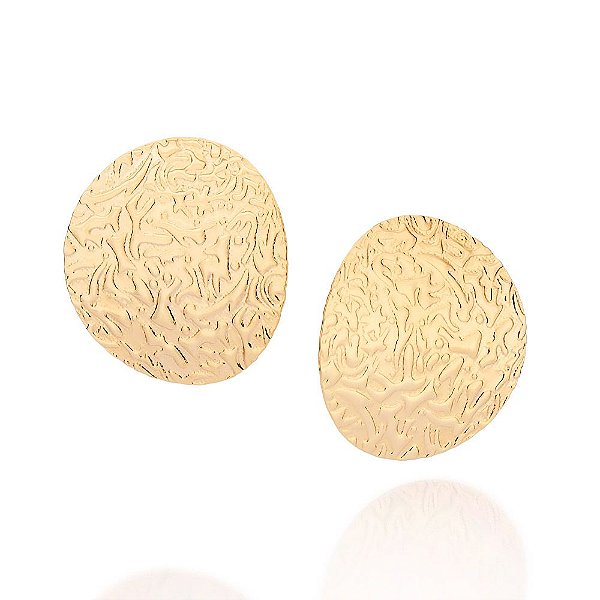 Brinco Botão Chão Lunar Curvado Com Texturamed 3,4 Cm De Diâmetro(Joia Licenciada Coleção Giovanna Antonelli) Rommanel