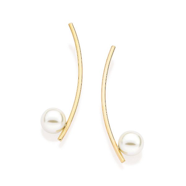 Brinco Formato Palito Curvado Composto Por Duas Pérolas Sintéticas De 10Mm (Par)Med 5,0 Cm X 1,3 Cm (Joia Licen Coleção