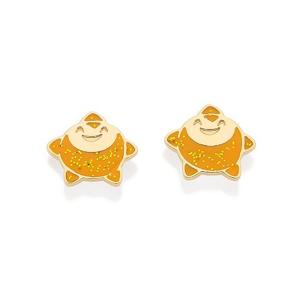 Brinco Formato Estrela Dos Desejos Com Aplicação De Resina E Glittermed 1,2 Cm X 1,3 Cm (Joia Licenciada Coleção Disney)