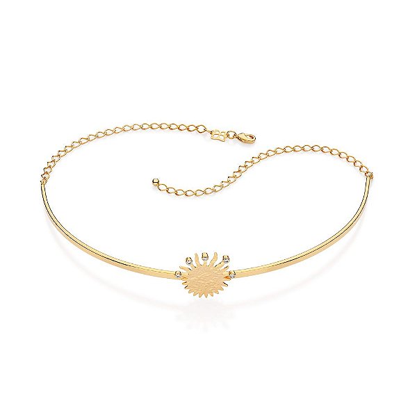 Gargantilha Choker Composta Por Estrela Sol Com Textura, Cravejada Por 5 Zircônias De 2,0 Mmmed 12 Cm (Joia Licenciada C