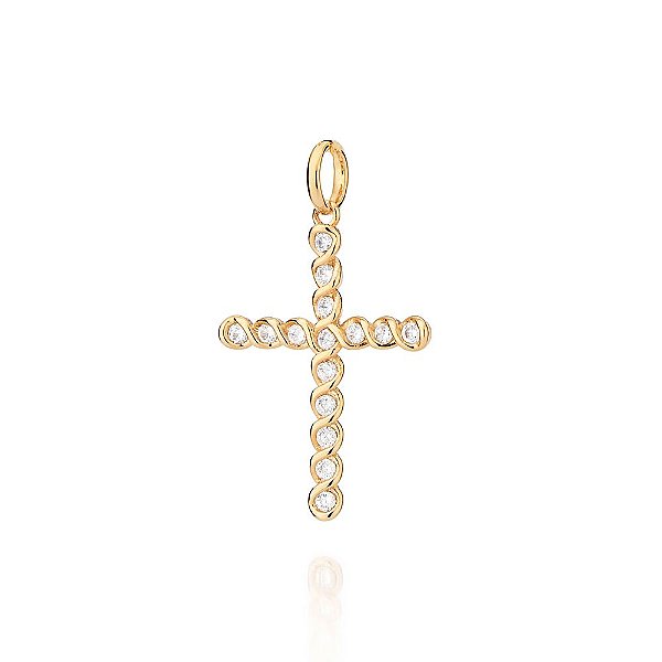 Pingente Formato Cruz Torcida Composta Por 15 Zircônias De 2 Mm Med 3,5 Cm X 2,2 Cm Rommanel
