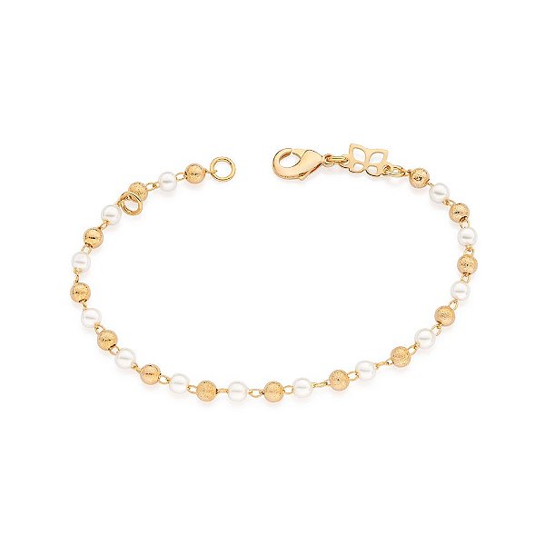 Pulseira Formada Por Esferas De 3,0 Mm Intercaladas Por 14 Pérolas Sintéticas De 3,0 Mmmed 16 Cm Ajustável 14 Cm Rommane