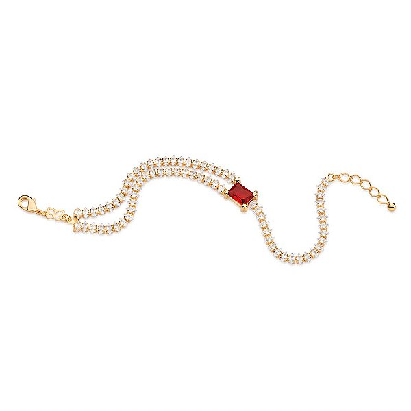 Pulseira Formada Por Corrente Riviera Composta Por 71 Zircônias Navetes De 2X4 Mm E 1 Cristal Baguete De 6X8 Mmmed 19 Cm