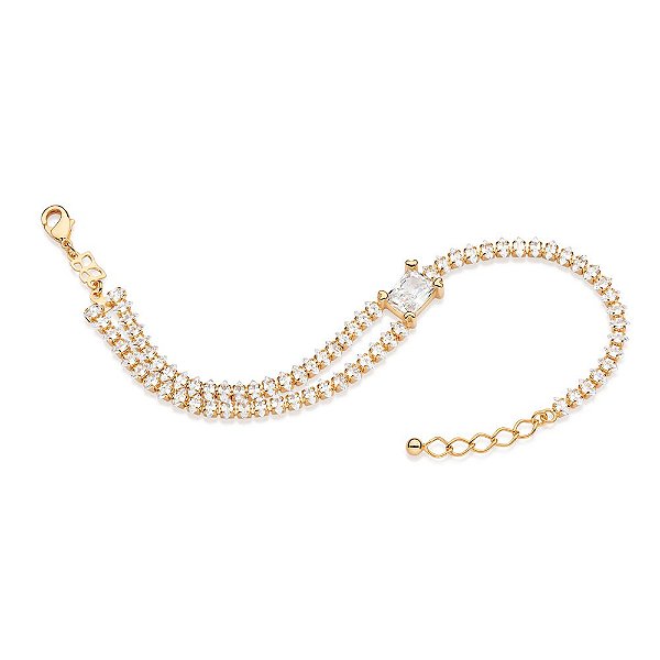 Pulseira Formada Por Corrente Riviera Composta Por 71 Zircônias De Navetes De 2X4 Mm E 1 Zircônia Baguete De 6X8 Mmmed 1