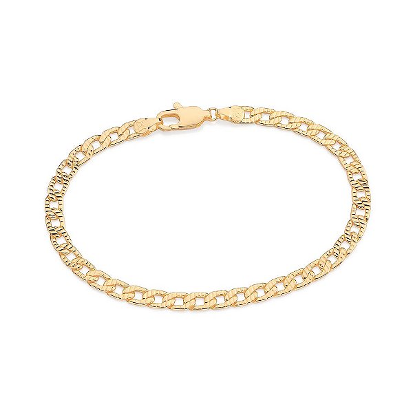 Pulseira Formada Por Corrente De Elo Groumet Batido E Trabalhado Com Riscos Em Baixo Relevomed 19 Cm/ 20 Cm/ 21 Cm E 22