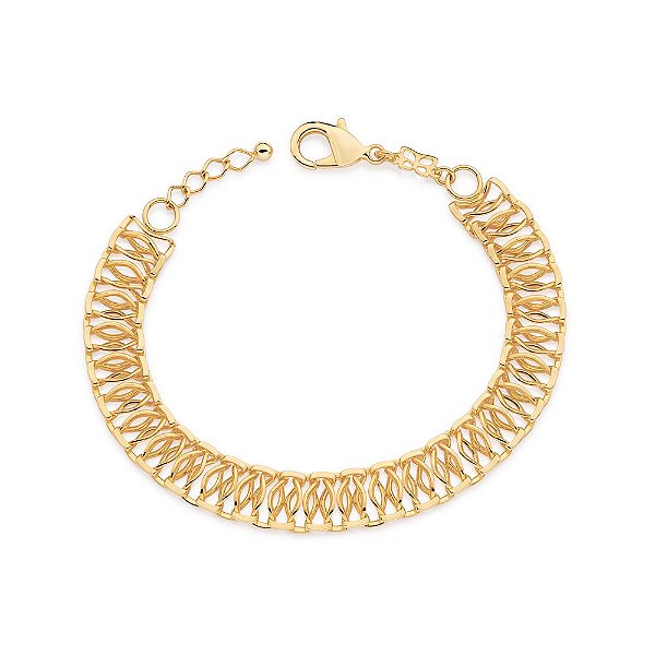 Pulseira Formada Por Corrente De Elos Batidos Fio 0,50 Mm Entrelaçados Med 20 Cm Ajustável Á 18 Cm(Joia Licen Coleção An