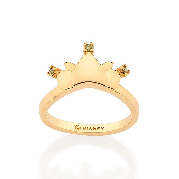 Anel Coroa Da Princesa Tiana Cravejado Por 3 Zircônias De 1,25 Mm.(Joia Licenciada Coleção Disney) Rommanel