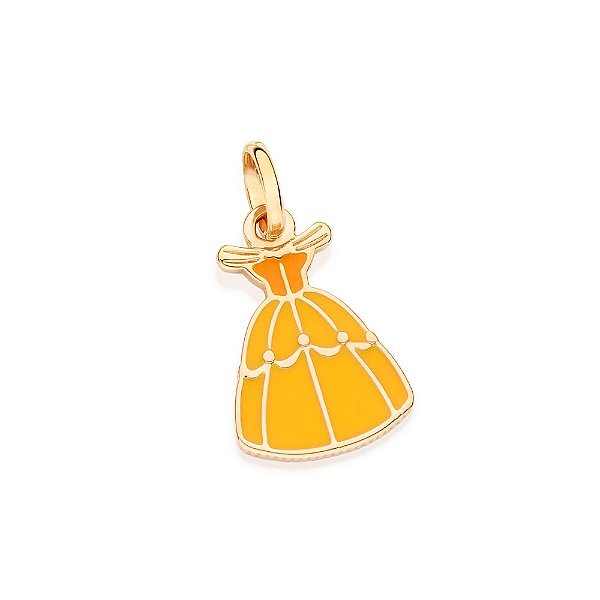 Pingente Formato Vestido Da Bela Com Aplicação De Resina.Med. 2,1 Cm X 1,2 Cm (Joia Licenciada Coleção Disney) Rommanel