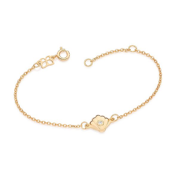 Pulseira Formada Por Corrente De Elo Cadeado Com Concha Composta Por 1 Zircônia De 2,00 Mm.Med. 16 Cm Ajustável Á 14 Cm