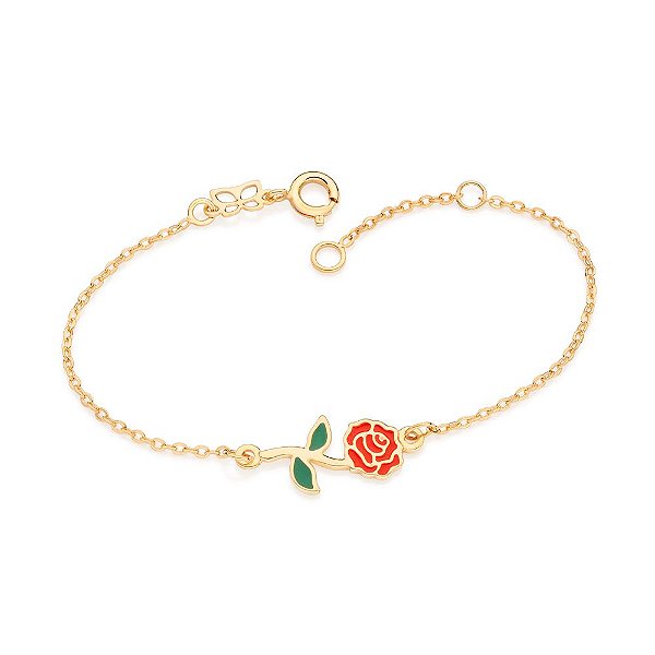 Pulseira Formada Por Corrente De Elo Cadeado Composta Por Flor Da Bela Com Aplicação De Resina.Med. 16 Cm Ajustável Á 14