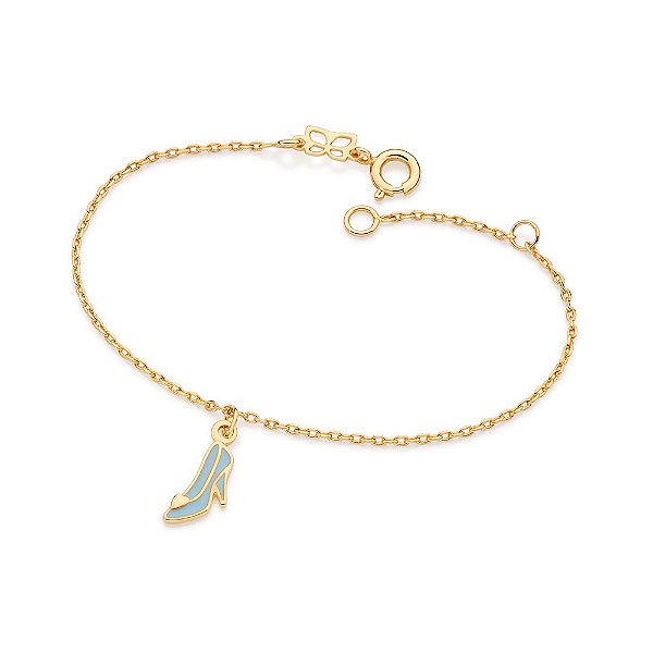 Pulseira Formada Por Corrente De Elo Cadeado Composta Por Pingente Sapato Da Cinderela Com Aplicação De Resina.Med. 16 C