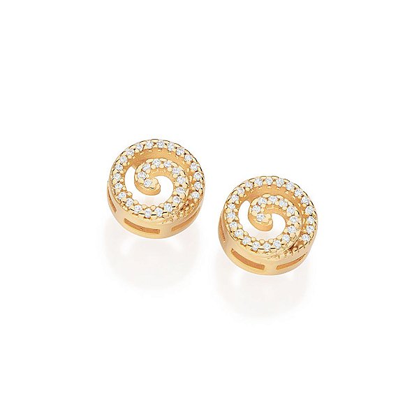 Brinco Formato Espiral , Cravejado Por 60 Zircônias De 0,80 Mm.Med. 0,80 Cm X 0,80 Cm (Joia Licenciada Coleção Giovanna