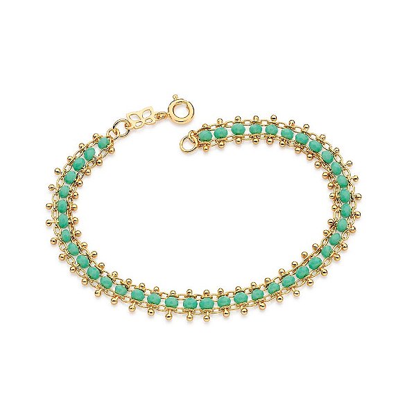 Pulseira Formada Por Fio Duplo De Elos Ovais Com Esferas Composto Por 41 Cristais De 3,00Mm Ao Centro.Med. 18 Cm (Joia L