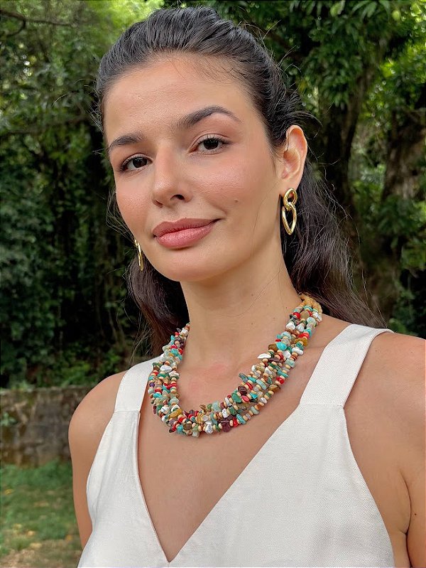 Colar Cascalho de Pedras Naturais Madeira Clara