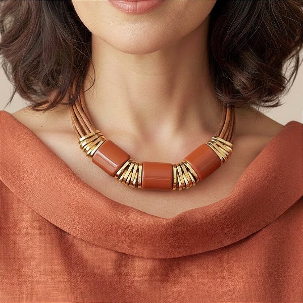 Colar Duo Marrom e Vermelho