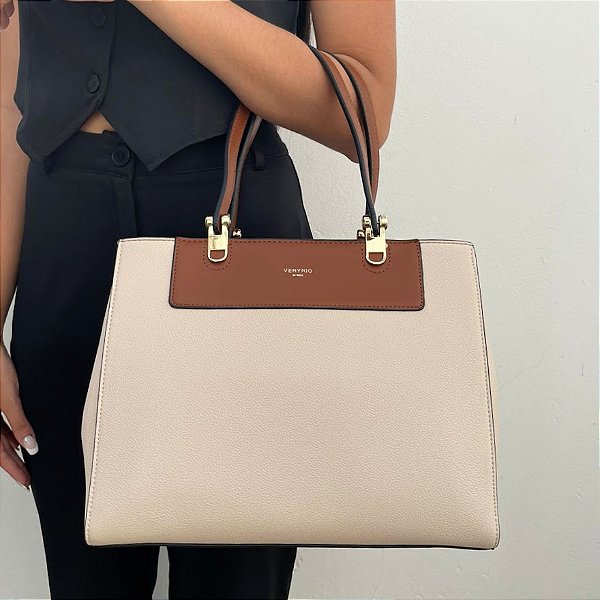Bolsa Média Duo Off-White e Marrom