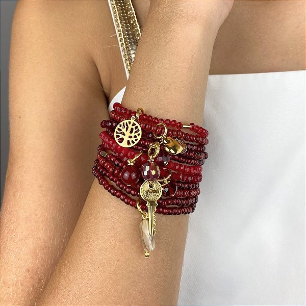Maxi Pulseira Vermelha com Pingentes