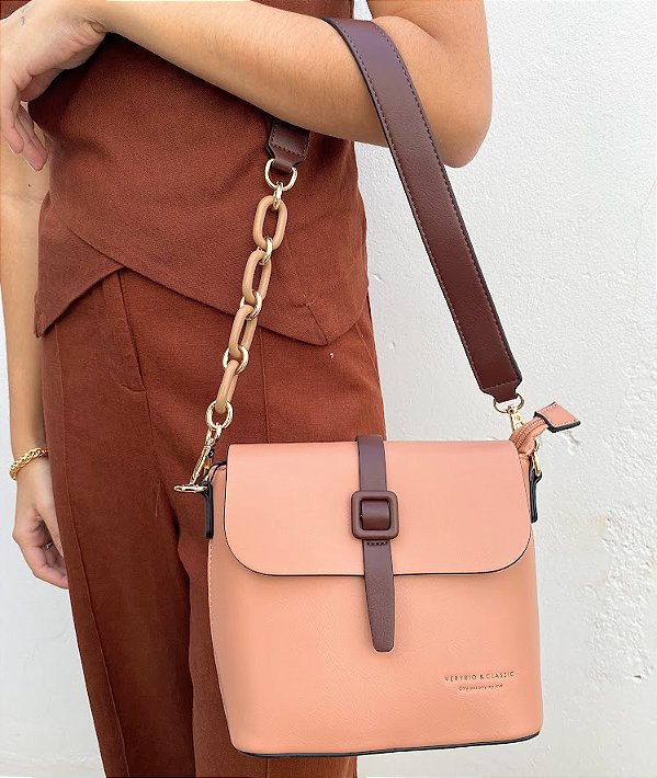 Bolsa Pequena Marrom e Rosa