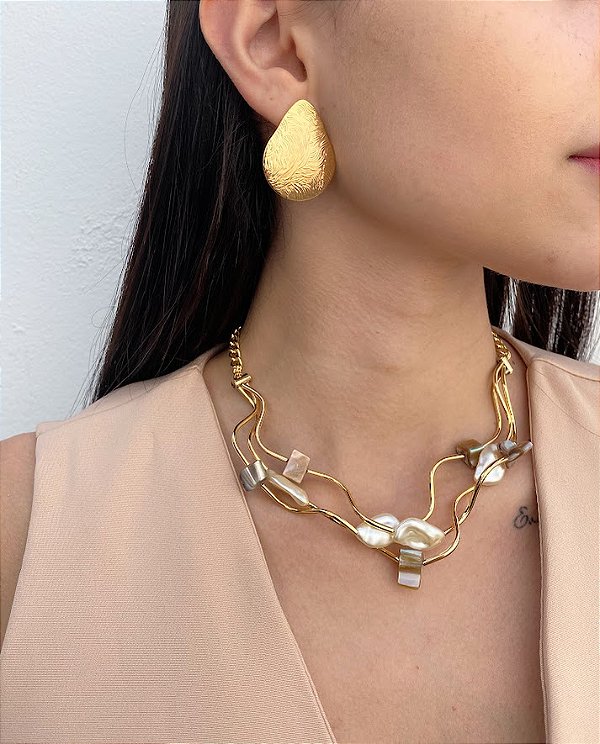 Colar Madrepérola e Pérola Estilo Boho