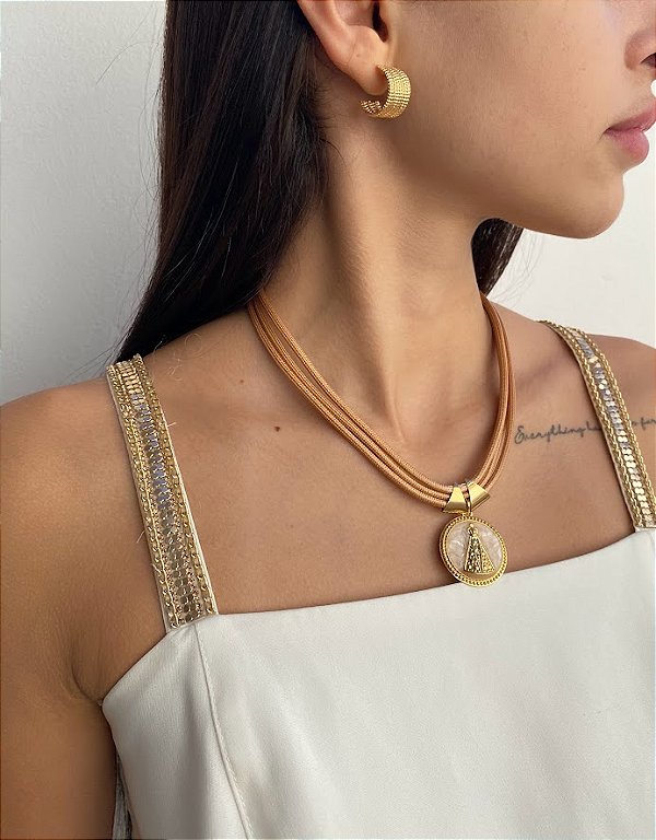 Colar Nude com Pingente Nossa Senhora