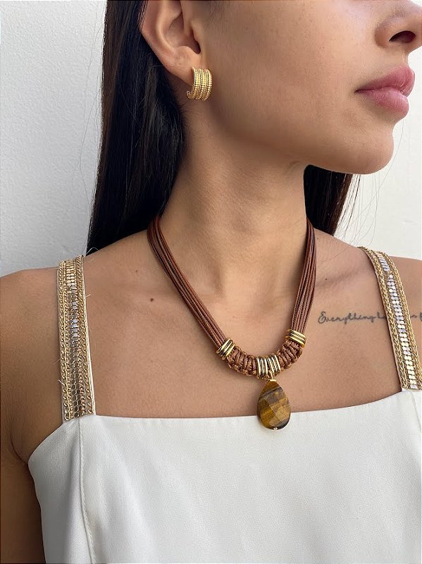 Colar Terroso com Olho de Tigre