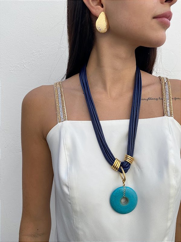 Colar Longo com Howlita Azul