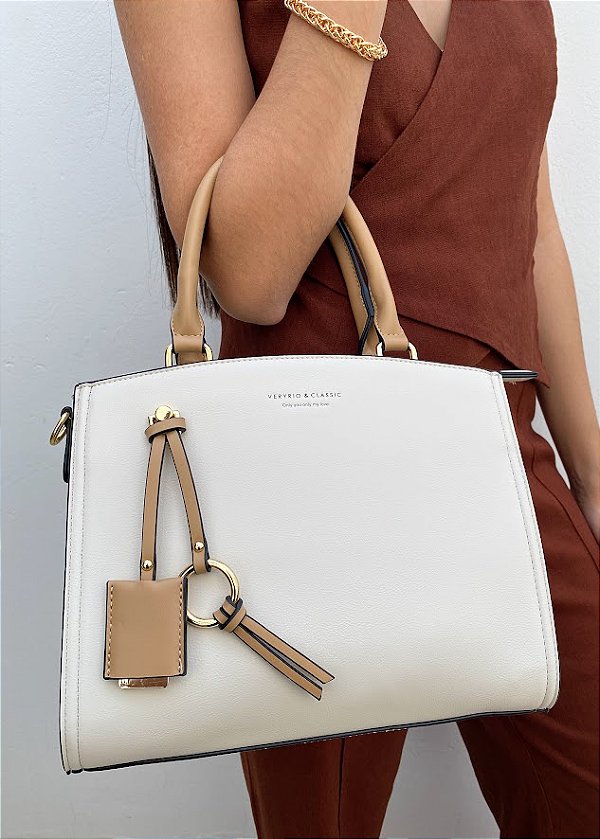 Bolsa Média Elegante Nude e Off White