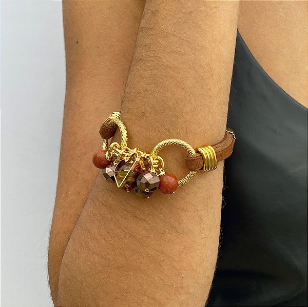 Pulseira Couro Camurça com Pingentes