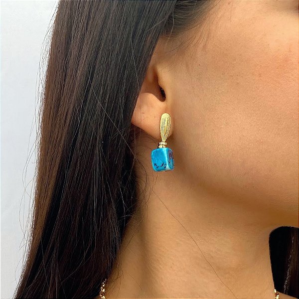 Brinco Banhado com Ágata Azul