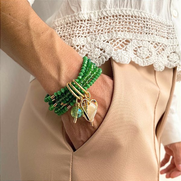 Maxi Pulseira Verde em Cristais