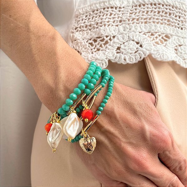 Maxi Pulseira Turquesa com Pingentes