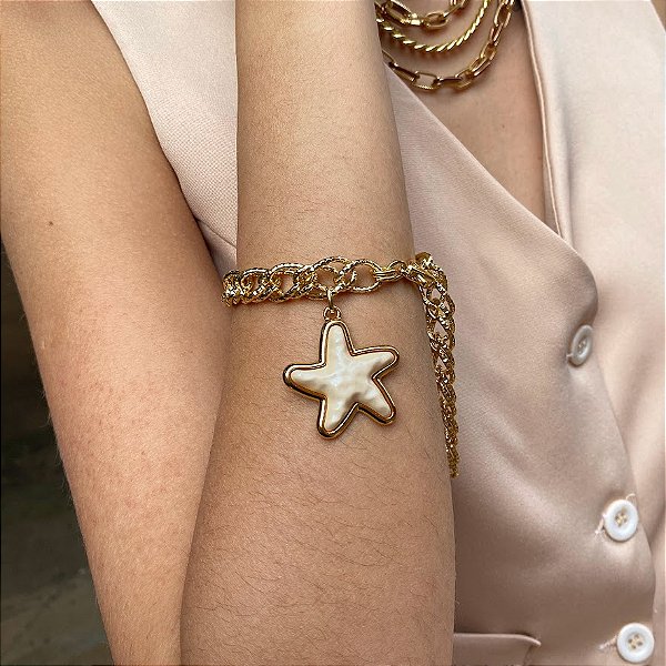 Pulseira Elos Banhada com Estrela em Resina