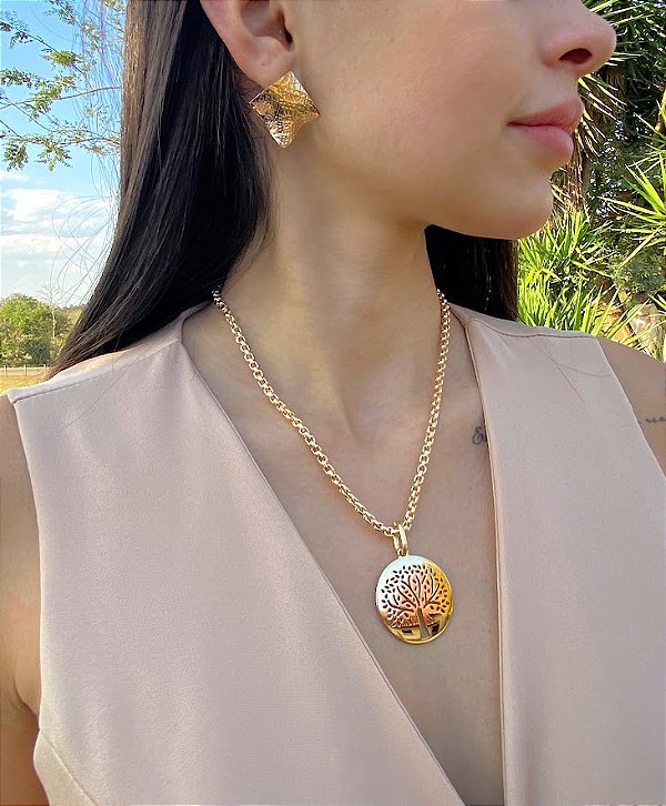 Colar Banhado com Pingente Árvore da Vida