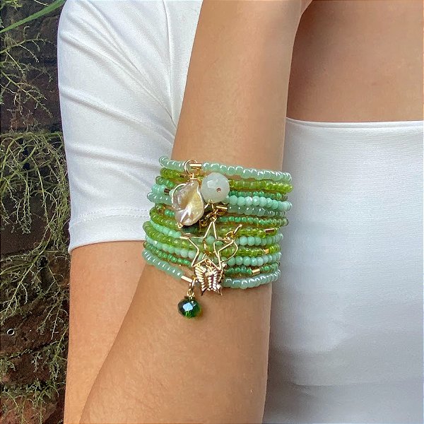 Maxi Pulseira Verde Clara com Pingentes