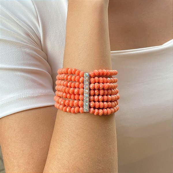 Maxi Pulseira em Cristais Laranja