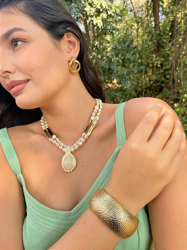 Maxi Colar em Pérolas Estilo Boho e Porcelana
