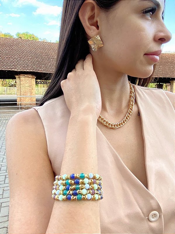 Pulseira Correntes e Olho de Gato com Fecho de Imã