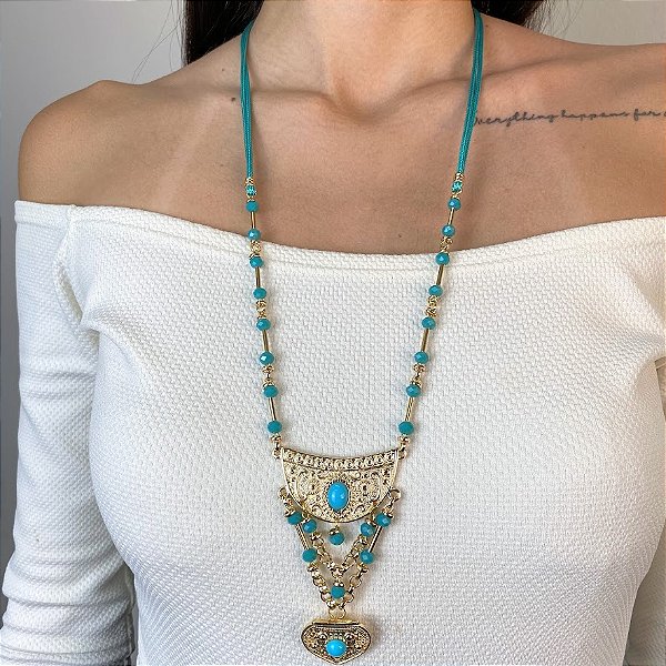 Colar Boho Longo Turquesa