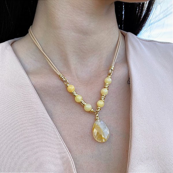 Colar Nude com Citrino e Ágata Amarela