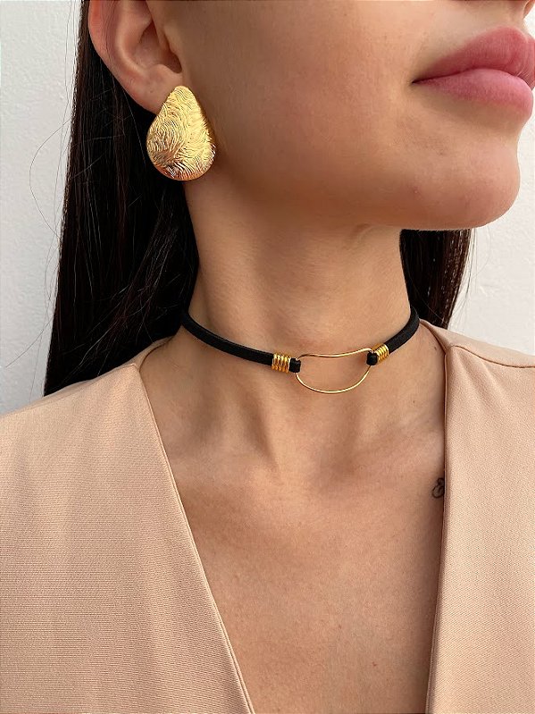 Choker Black Couro Camurça