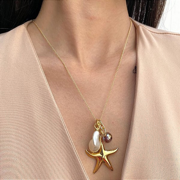 Colar Midi Delicado Banhado com Pérola Boho e Cristal