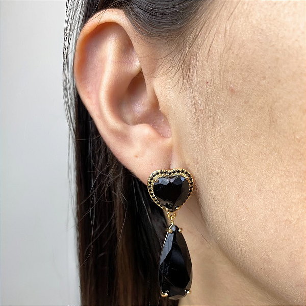 Brinco Elegante Banhado em Cristal Black